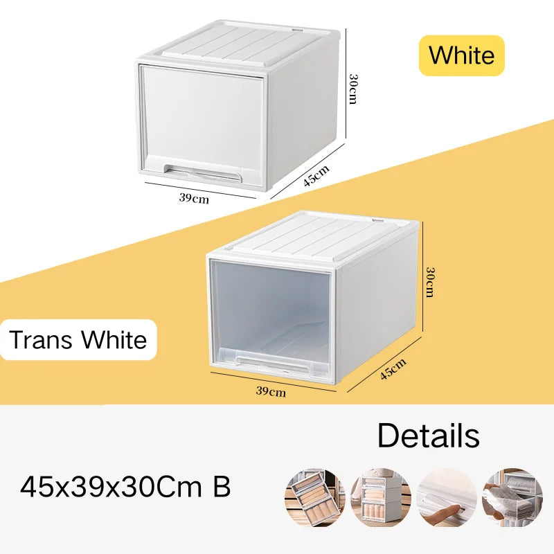 Household Stacking Storage Drawer Boxes Large Capacity Wardrobe Drawer Organizer Plastic Clear Clothes Container With Lids