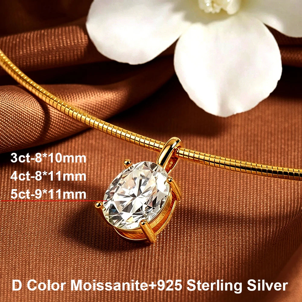 BXINY 3-5carat Oval Cut Moissanite Collar Choker Necklace 100% S925 Silver Solitaire Diamond Pendant NeckChain Gift Fine Jewelry