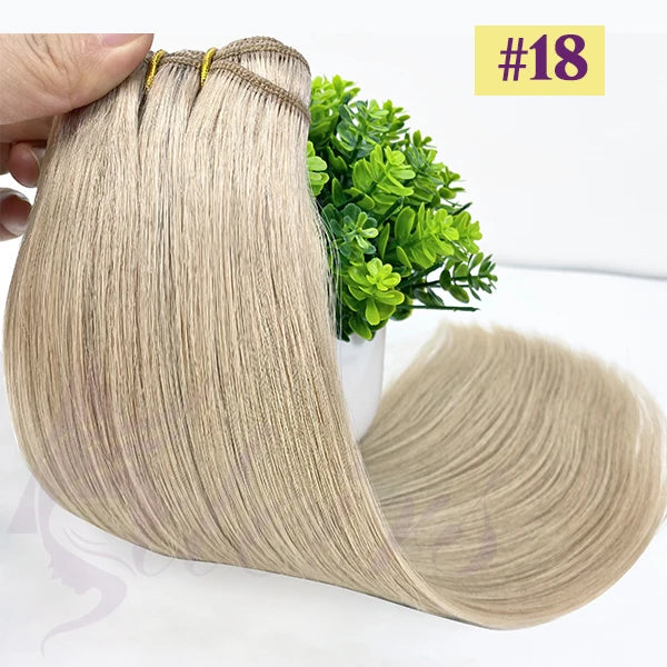 ADEIRS Straight Human Hair Weft Bundles European Remy Natural Human Hair Extension 14"-24" Can Curly Double Hair Weaves Blonde