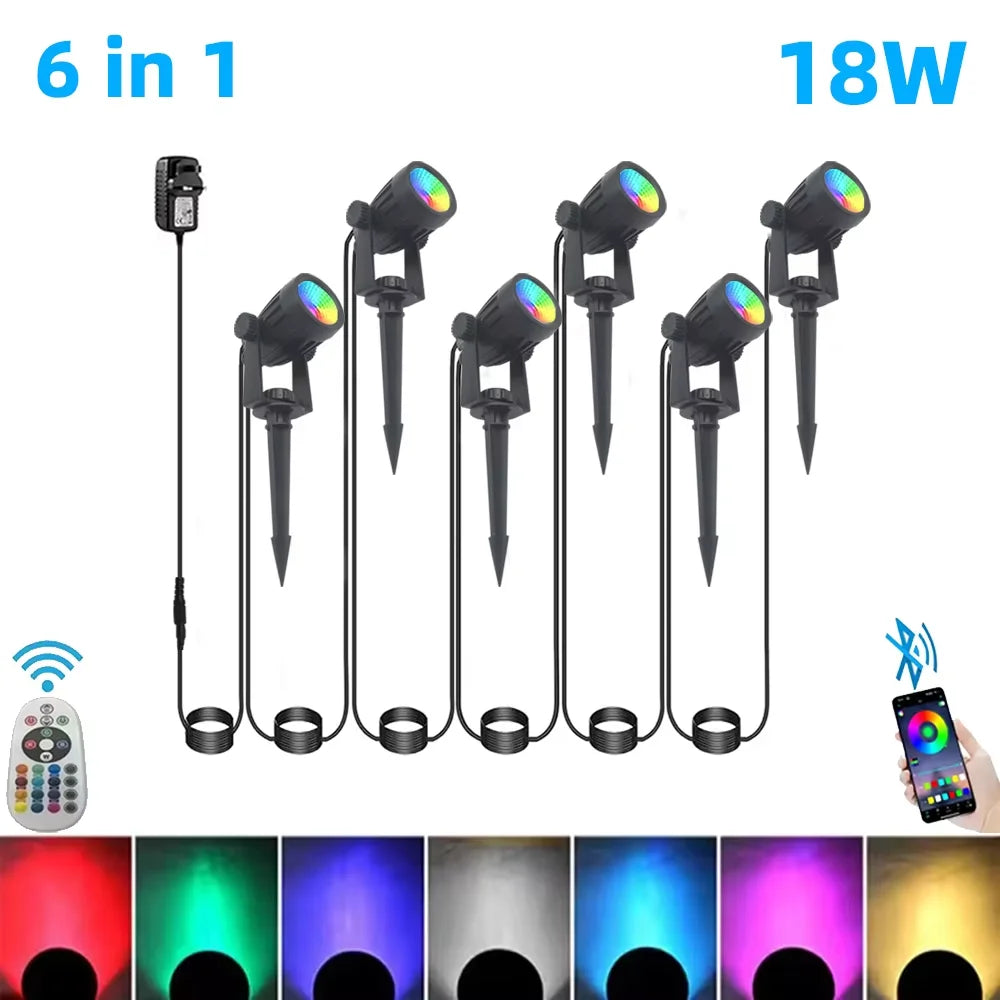 Outdoor Smart Landscape Spotlight APP and Remote Control 16 Million Colors IP65 Waterproof For Path Courtyard Gardens Backyard
