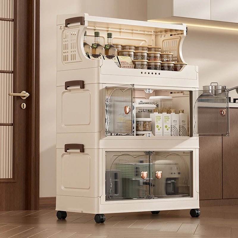 Snack storage shelf, large floor cart for the living room, toy organizing folding cabinet, movable household storage box