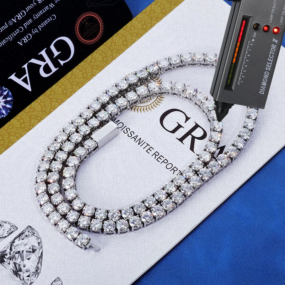 FLEXKING Moissanite Tennis Chain Necklace Stainless Steel Pass Diamond Test GRA Certification Wedding and Engagement Jewelry