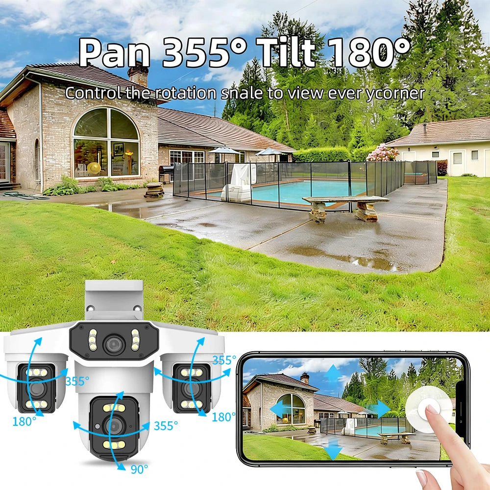 8K 15MP Security WIFI Camera Three Screen Outdoor Cam Four Lens Ai Human Detection Waterproof CCTV Video IP Cameras Onvif Yoosee