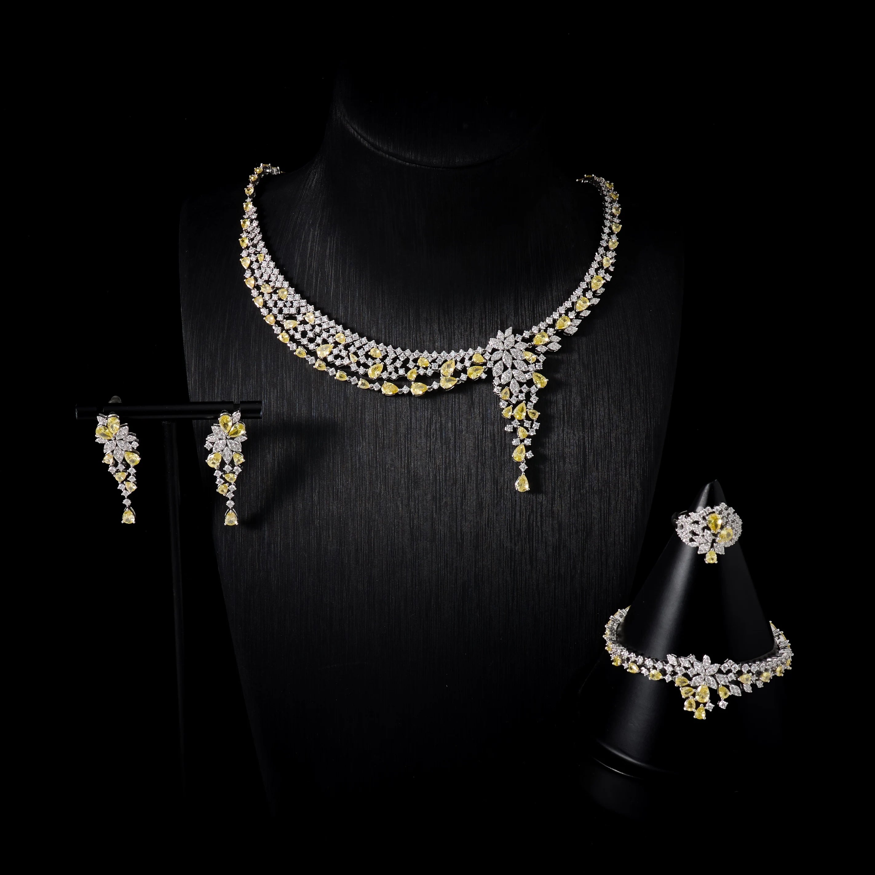 IN JEWELIFE Bridal 4Pcs Emerald Green Cubic Zirconia Jewelry Set - Wedding Necklace Earrings Ring Bracelet Luxury Evening Party