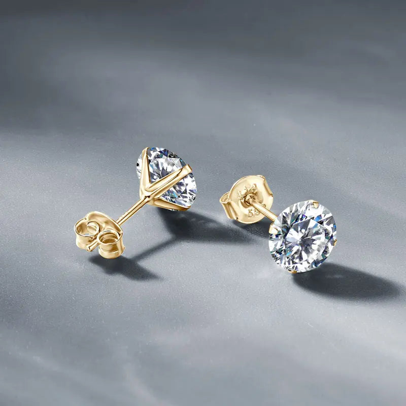 Anziw Solid Gold 14K Earrings Classic 3mm/4mm/5mm/6mm D Color Round Cut Moissanite Stud Earrings for Women Men Jewelry Certified