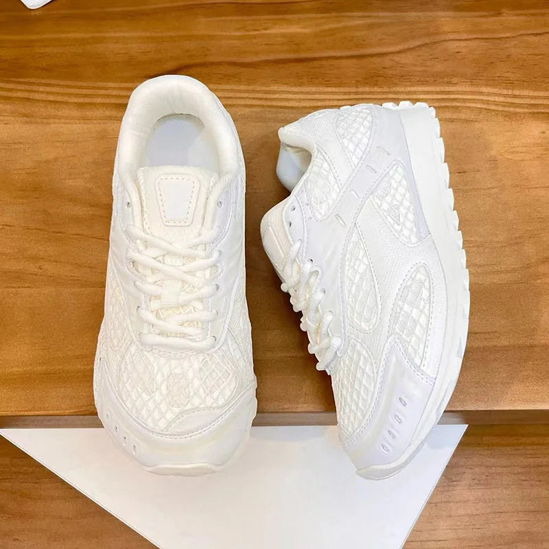 Street Fashion Top Qualitty Sneakers For Mens Hollow Air Mesh Laces Casual Shoes Unisex Genuine Leather Patchwork Tenis Feminino