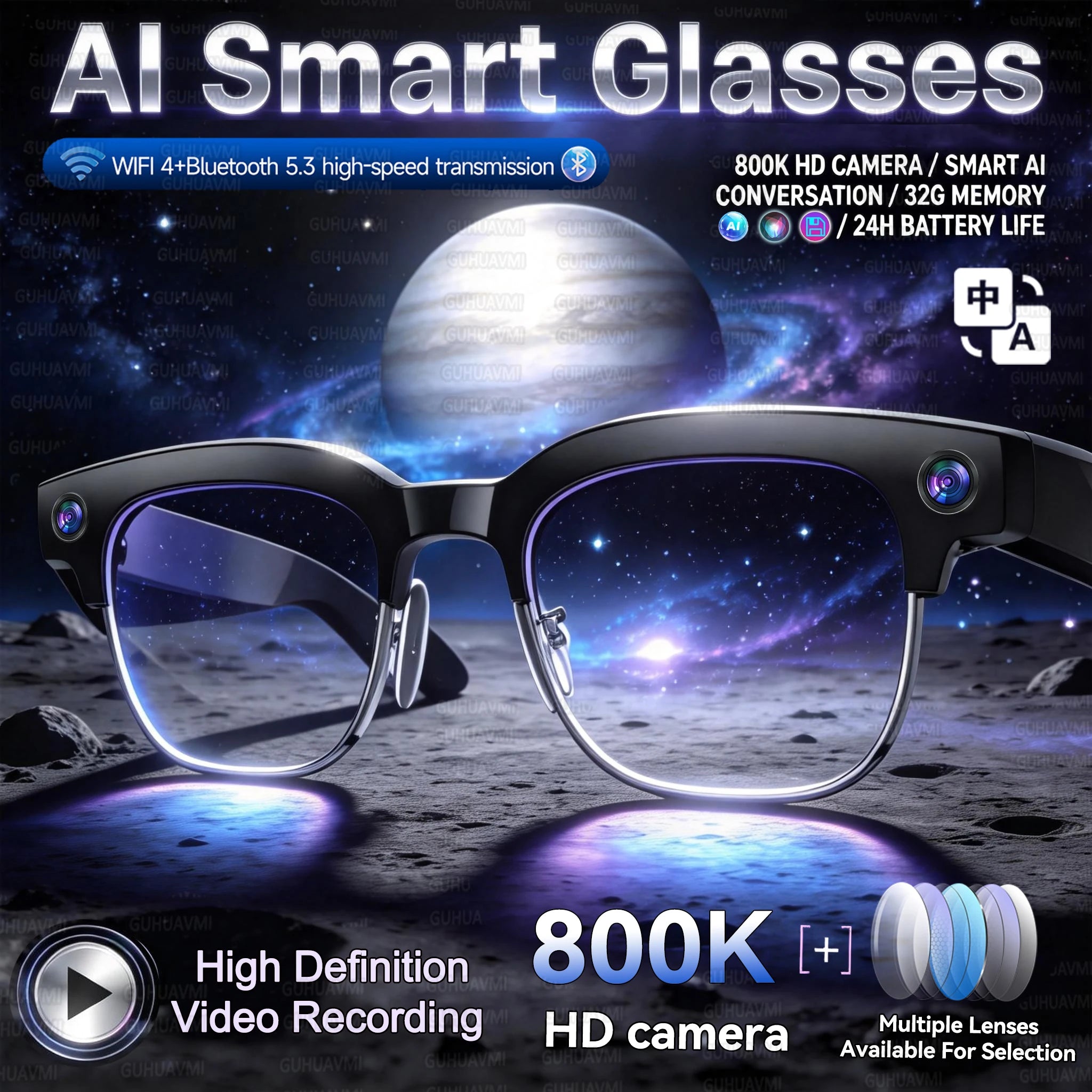 2026 New Fashion Smart Glasses With Camera Video Recording AI Photo Recognition Bluetooth Call Translation Voice Sunglasses Men
