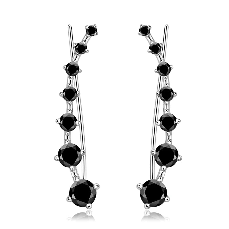 Full D Moissanite Earrings For Women Silver 925 Black/ White Diamond 7 Star Ear Cuffs Crawler Climber Earrings Unique Jewelry