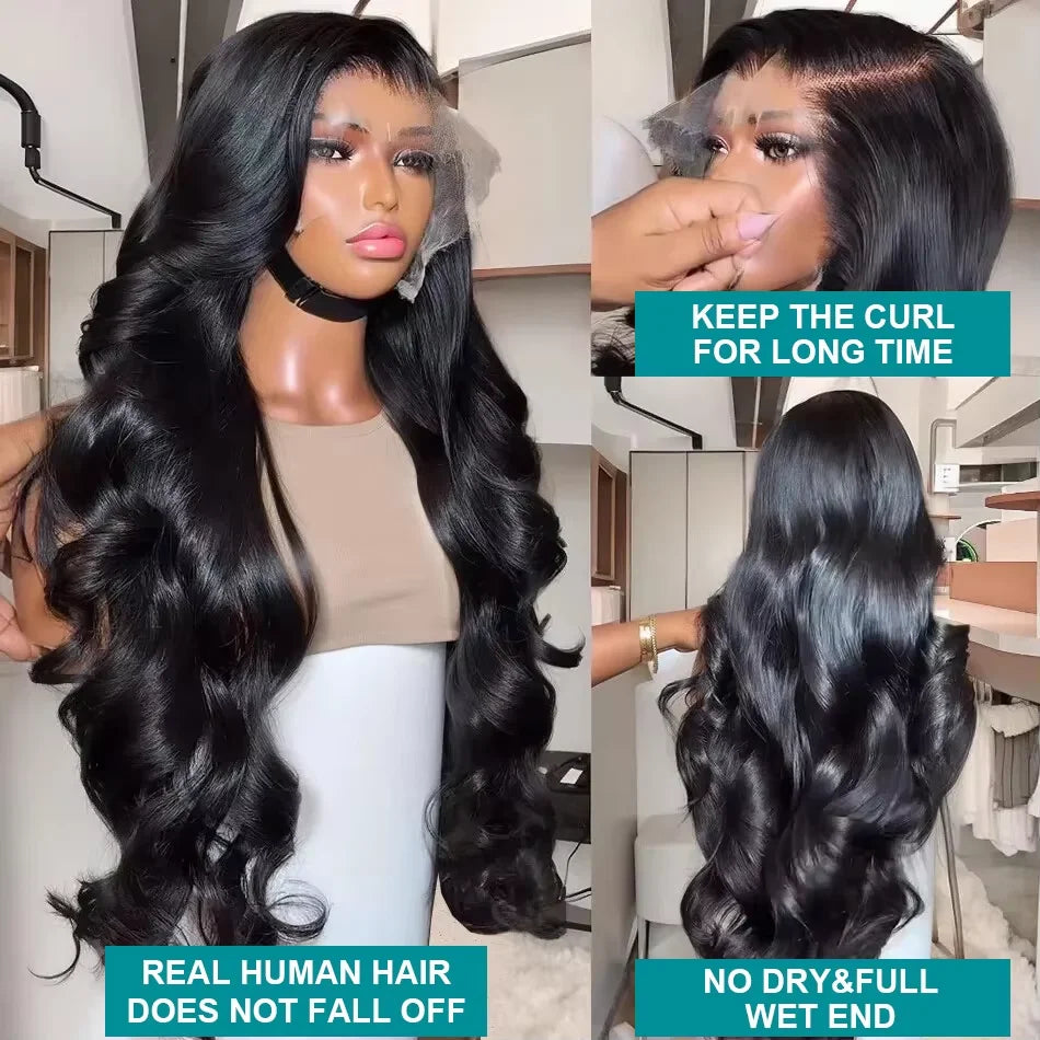 100% Human Hair 13x6 Lace Frontal Wigs Body Wave HD 13x4 Lace Front Wig Black Loose Water 30 40 Inch Black