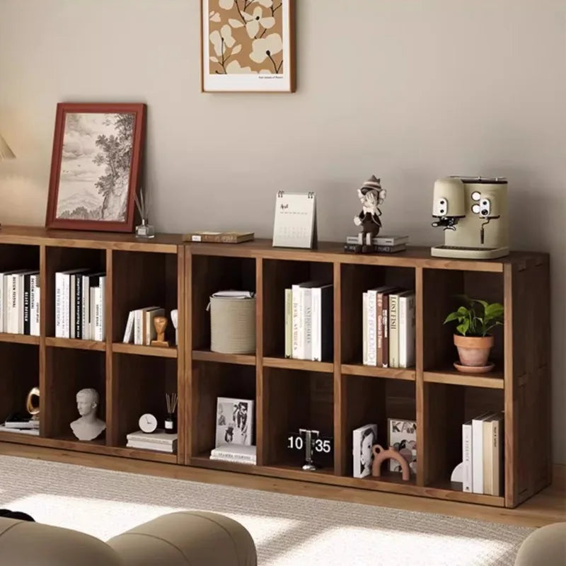 Solid Wood Short Bookshelf Floor Storage Cabinet Grid Organizer Shelf for Living Room Home & Kindergarten Display Unit