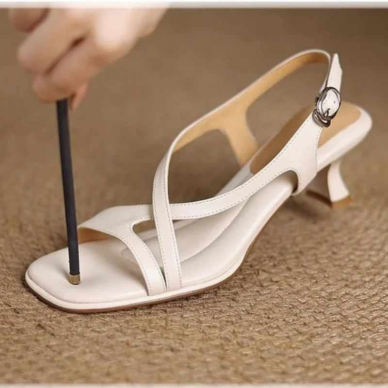Women Summer Sandals 2026 New Fashion Casual Slingback High Heels Square Toe Cross Strap Party Dress Shoes Office Lady