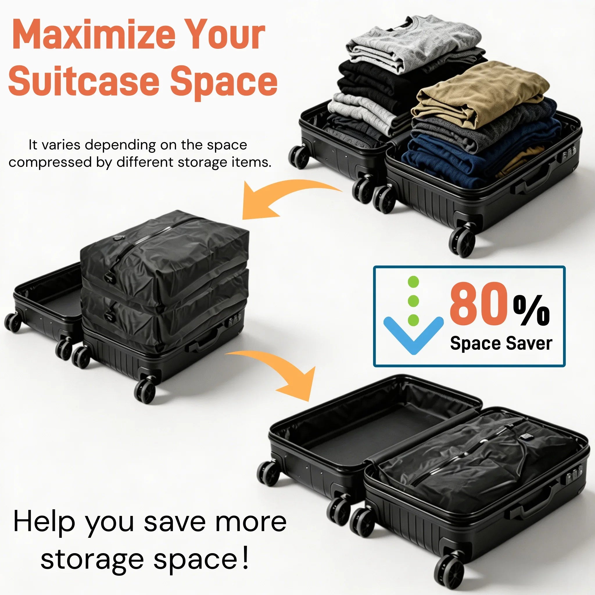 Travel Compression Bags, Waterproof Vacuum Storage Bags for Clothes Suitcase, Space Saving Bag for Travel Moving Essentials