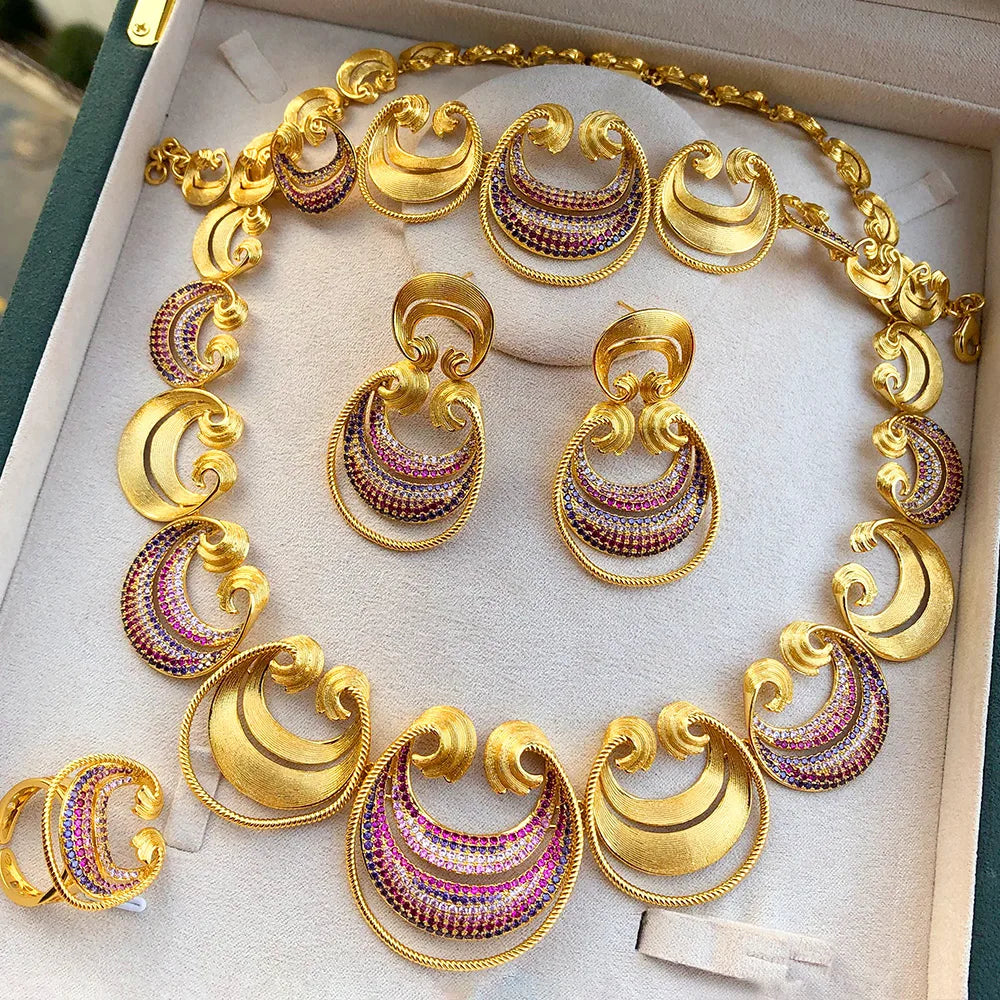 GODKI New Trendy Italy Nigeria 18k Gold Plated Colon Symbol Wedding Jewellery Set Fashion Libya Necklace Jewelry Sets