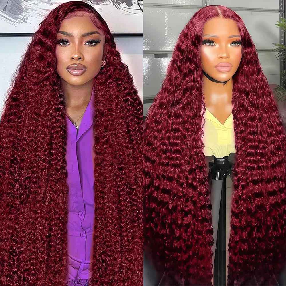 28 Inch 99J Burgundy Bone Straight Human Hair Wigs 13x4 HD Lace Front Pre Plucked with Baby Hair Body Wave Deep Curly Human Hair Wigs