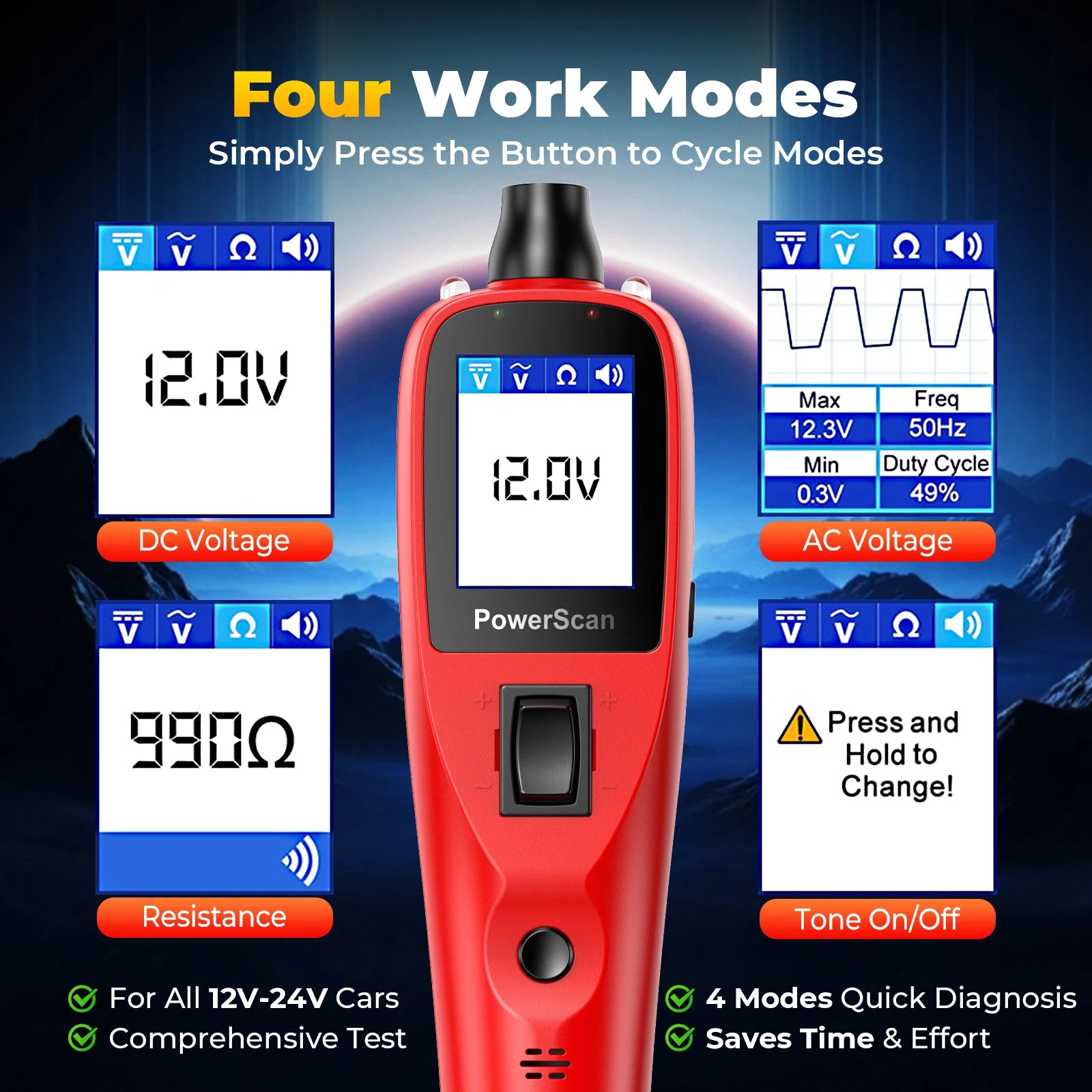 Autel Power Scan PS100 Car Circuit Tester, Universal 12V 24V Automotive Power Circuit Probe Kit with 40FT Cable, AC/DC/Continuity/Probe/Signal Test, Activate Component Electrical System Tool