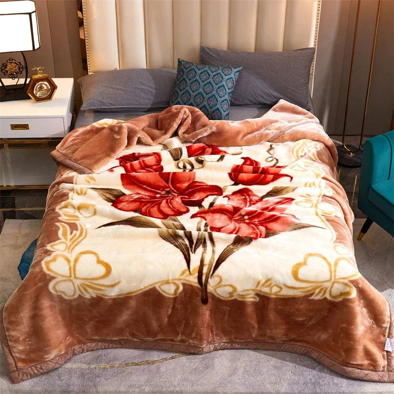 High End Printed Warm Winter Raschel Blanket for Bed Soft Warmth Thickened Single Double Quilts Skin Friendly Weighted Blankets