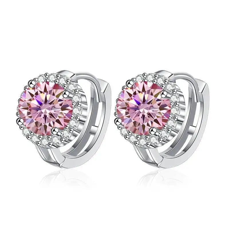 TY 0.5ct 1ct Pink Moissanite Earrings Women S925 Silver Black Blue Green Grey Rainbow Lab Diamond Wedding Studs Earring