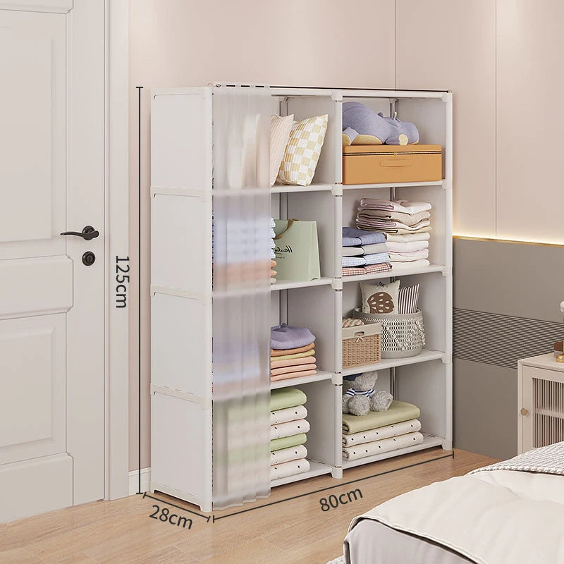 Multi-layer Storage Rack Dustproof Wardrobe Storage Cabinet Multifunctional with Curtains Portable Clothes Organizer Cabinet