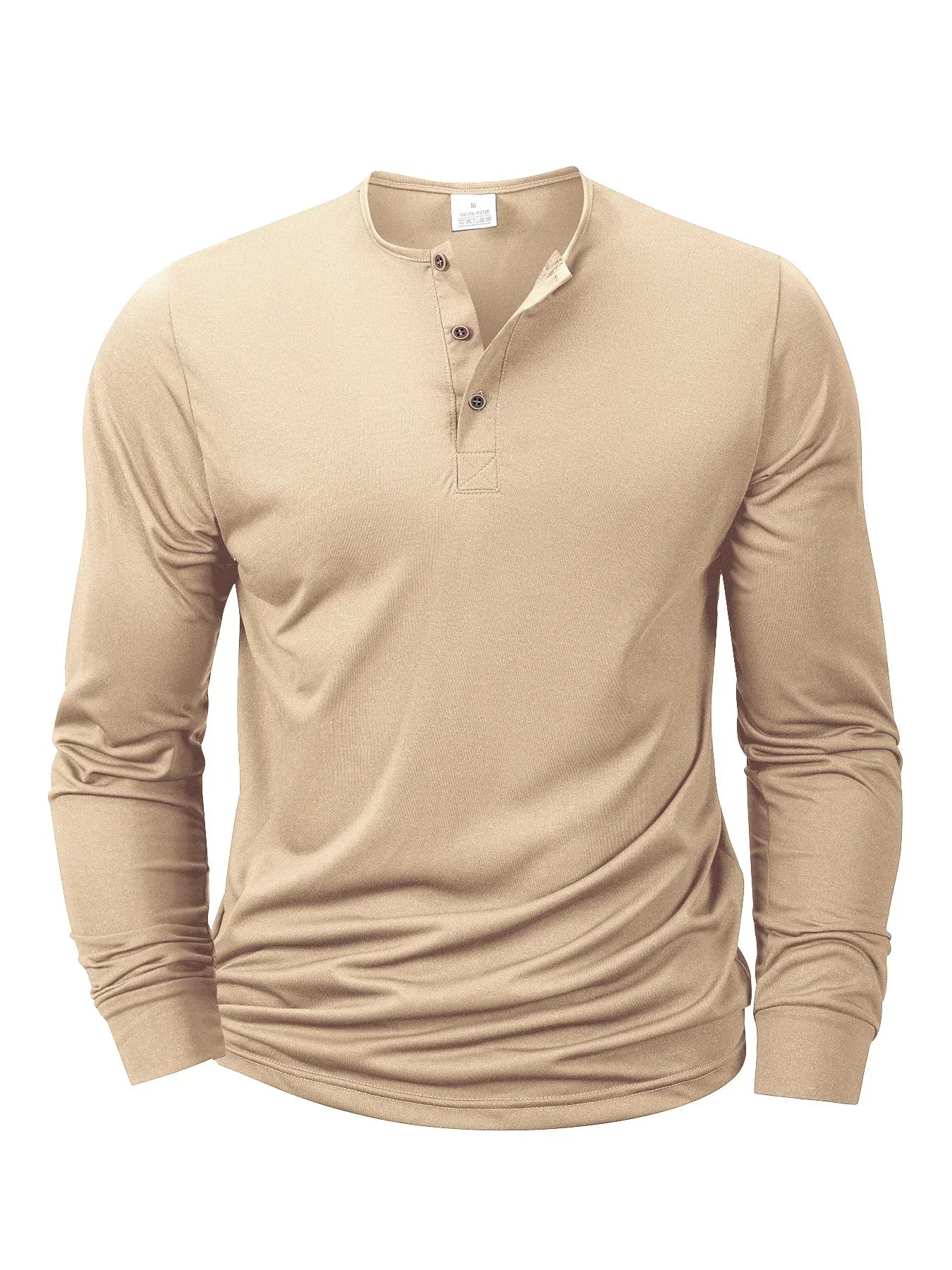 Men Long Sleeved T-shirt Slim Fit Bottoming Shirt Fitness Tops Tees Button Henley Neck Casual Cozy Tshirt
