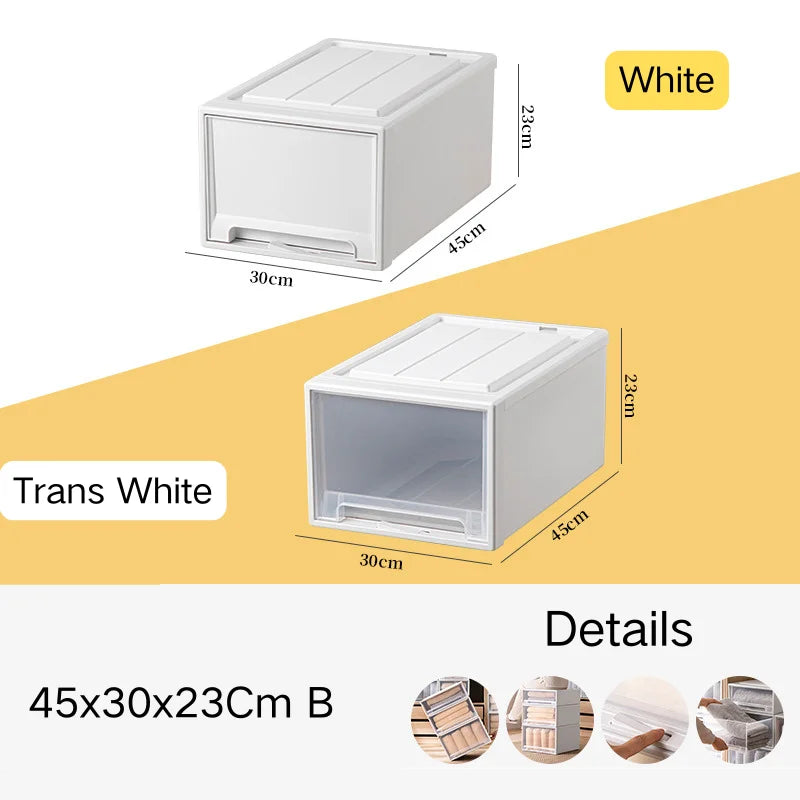 Household Stacking Storage Drawer Boxes Large Capacity Wardrobe Drawer Organizer Plastic Clear Clothes Container With Lids