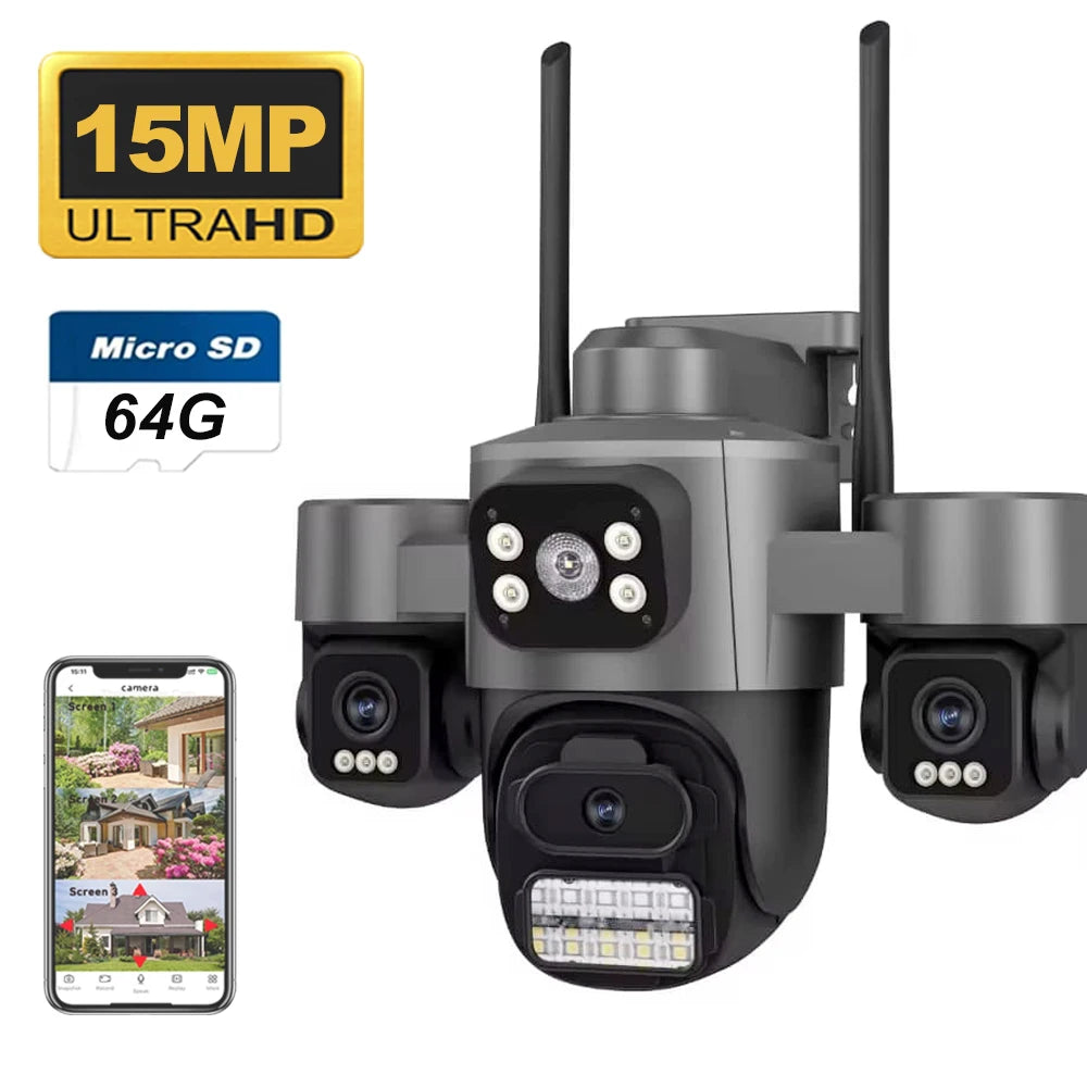 ICsee15MP Security Camera 3-HD Screen PTZ Outdoor WiFi IP Cam with Auto Tracking IP66 Waterproof 2-Way Audio CCTV Surveillance