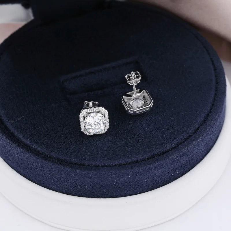 Real Moissanite Square Stud Earrings 0.5ct 1ct D Color VVS1 Pure 925 Sterling Silver for Women Wedding Fine Jewelry