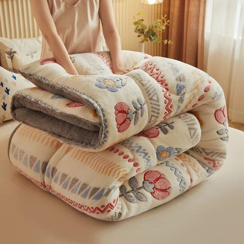 Bohemian Style Thick Warm Winter Blankets for Bed King Queen Size Snowflake Velvet Comforter Floral Pattern Weight Plush Blanket