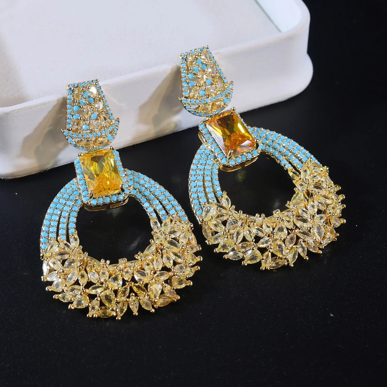 Saudi Arabia Wealthy Style Middle Eastern Bridal Jewelry Set Necklace Earrings with Diamond Zircon Dress