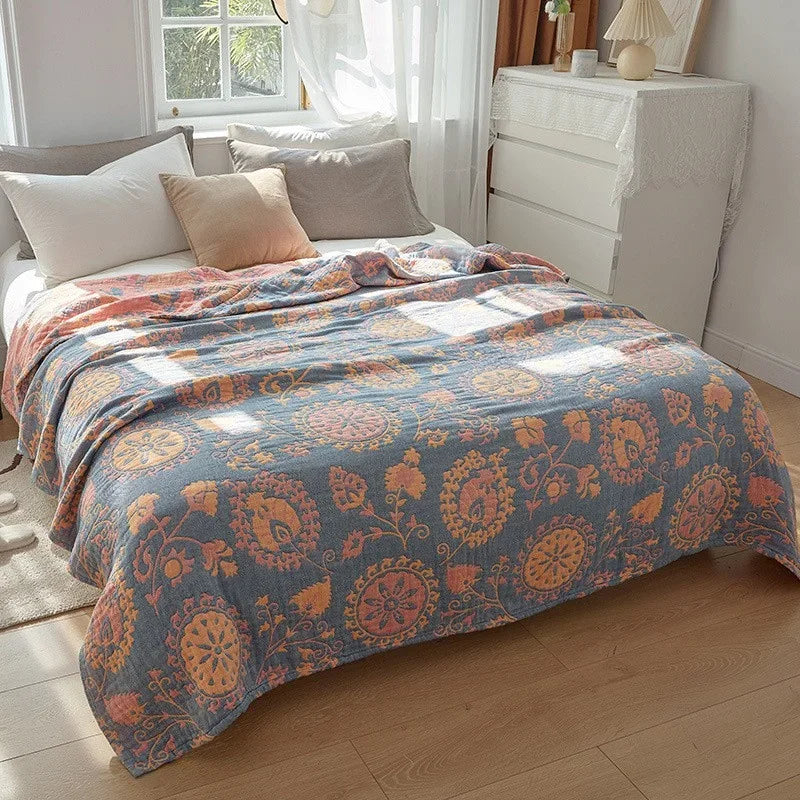 100% Cotton Muslin Bed Cover Breathable Muslin Bedspread Home Textile Adult Kids Jaccquard Sofa Bed Throw Blankets Bedsheet