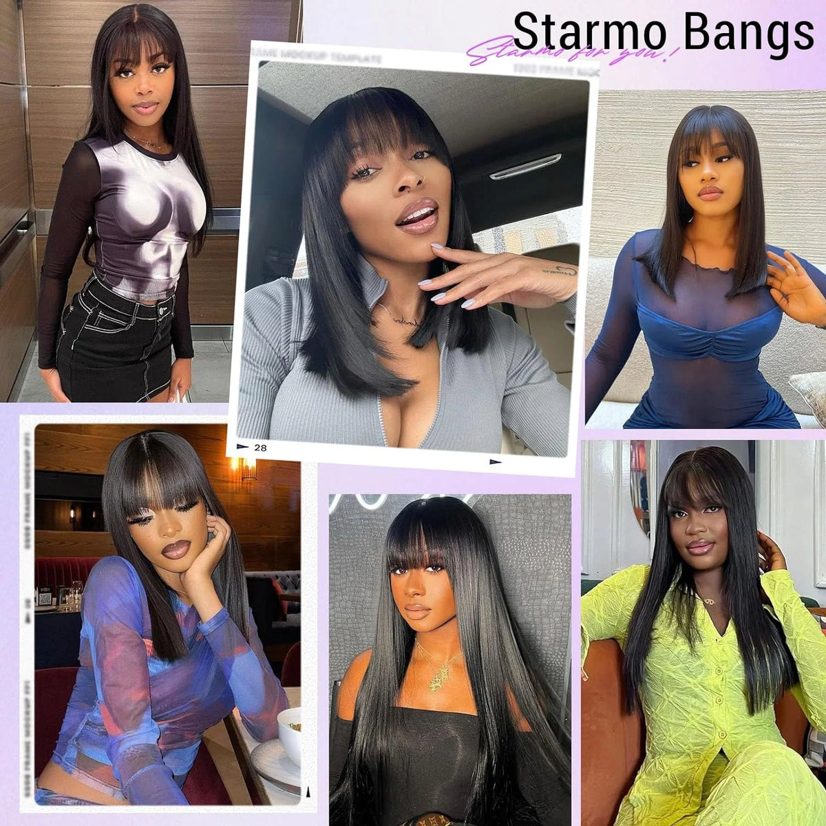 30 36 Inch Straight Human Hair Wig with Bangs Raw Indian Bone Straight Bob 100% Human Hair Fringe Wigs 250 Density For Women
