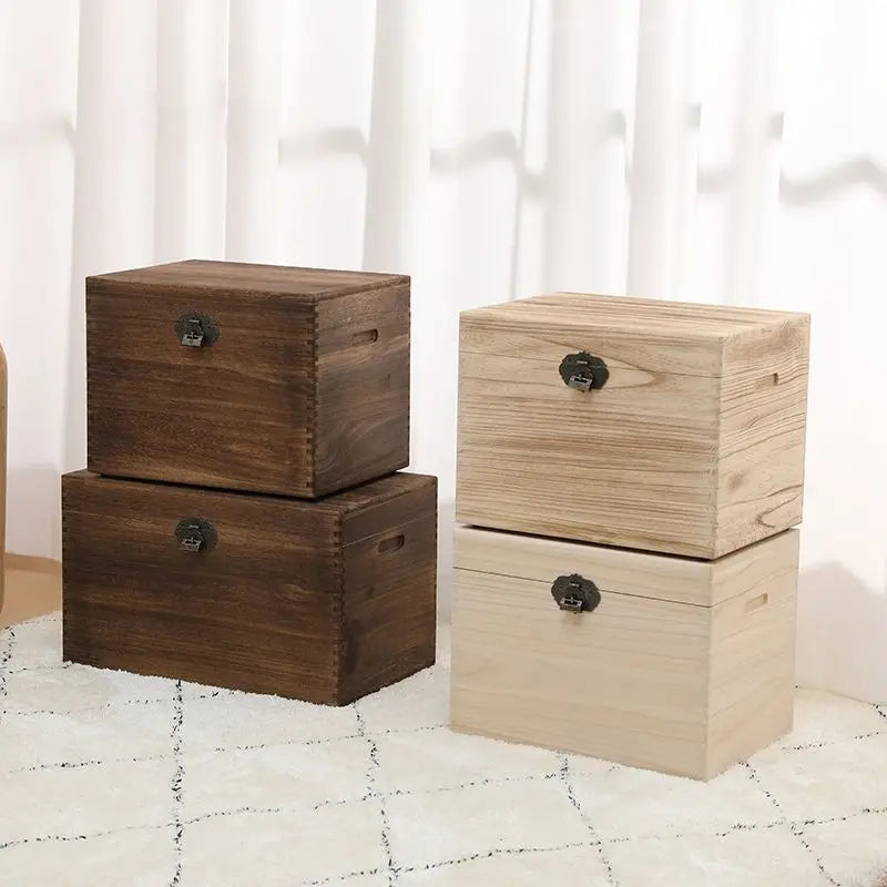 Wood Storage Box Wooden Accessory Storage Boxes Large Organizer Containers Modern Multifunctional Organization Bin with Lid