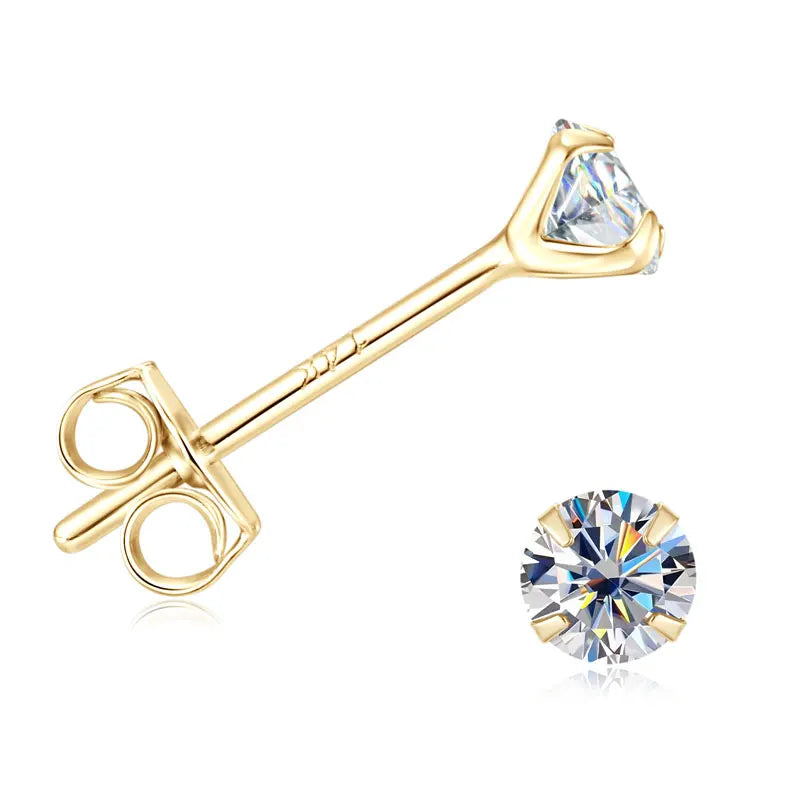 Anziw Solid Gold 14K Earrings Classic 3mm/4mm/5mm/6mm D Color Round Cut Moissanite Stud Earrings for Women Men Jewelry Certified