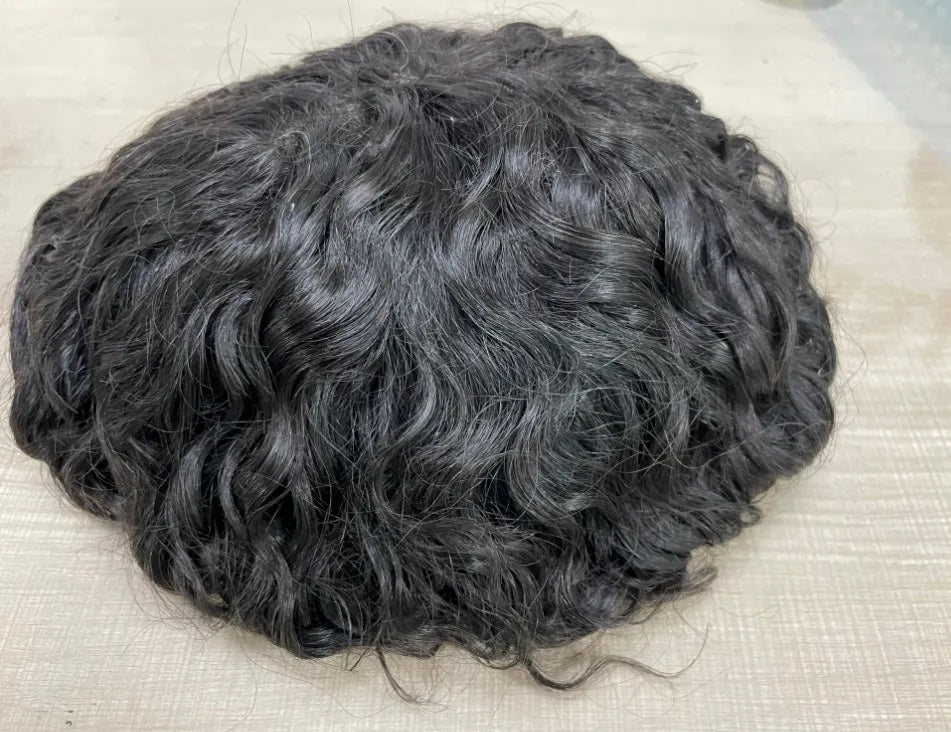 4mm Wave Afro Human Hair Wigs for Men Thin Skin Curly Male Toupee Human Hair PU 0.14cm Man's Wigs Capillary With Knots Natural