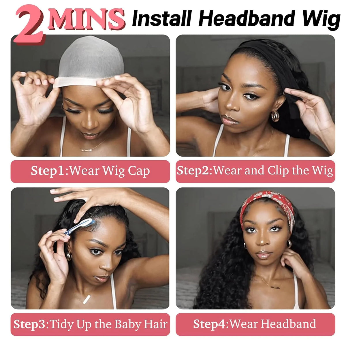 Curly Human Hair Wigs Glueless Wear and go Wigs Headband Wigs Human Hair Full Machine Made Wig Beginner Friendly Wigs