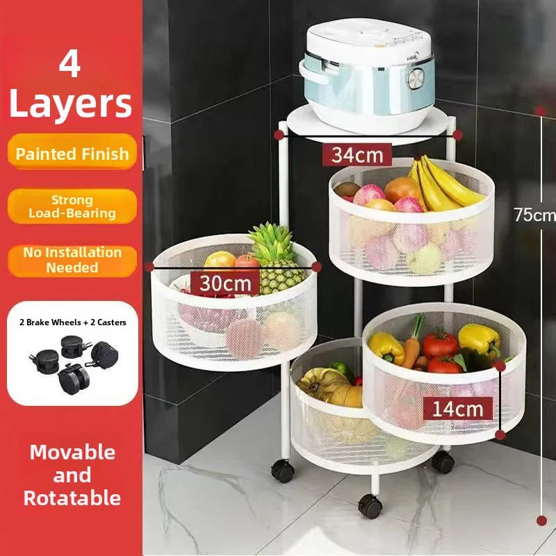 Home Use Rotating Multi-Layer Mobile Storage Ra Frie  Vegetable Fruit Storage elf Kitchen Organization No Installation