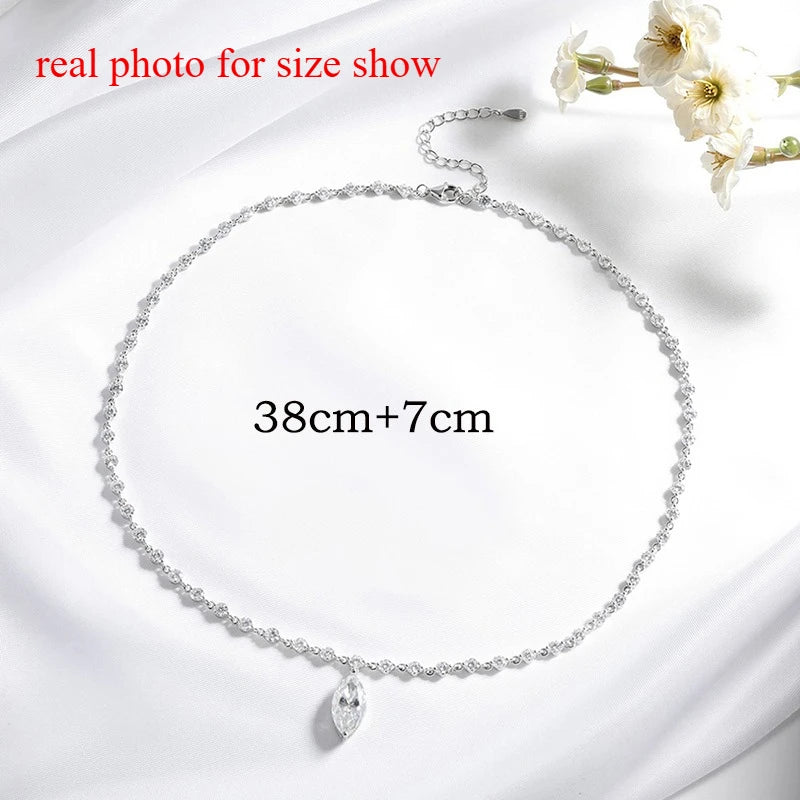 Smyoue 18k Plated Marquise Cut Moissanite Tennis Necklace for Women Choker Lab Diamond D Color Chain 925 Sterling Silver Jewelry