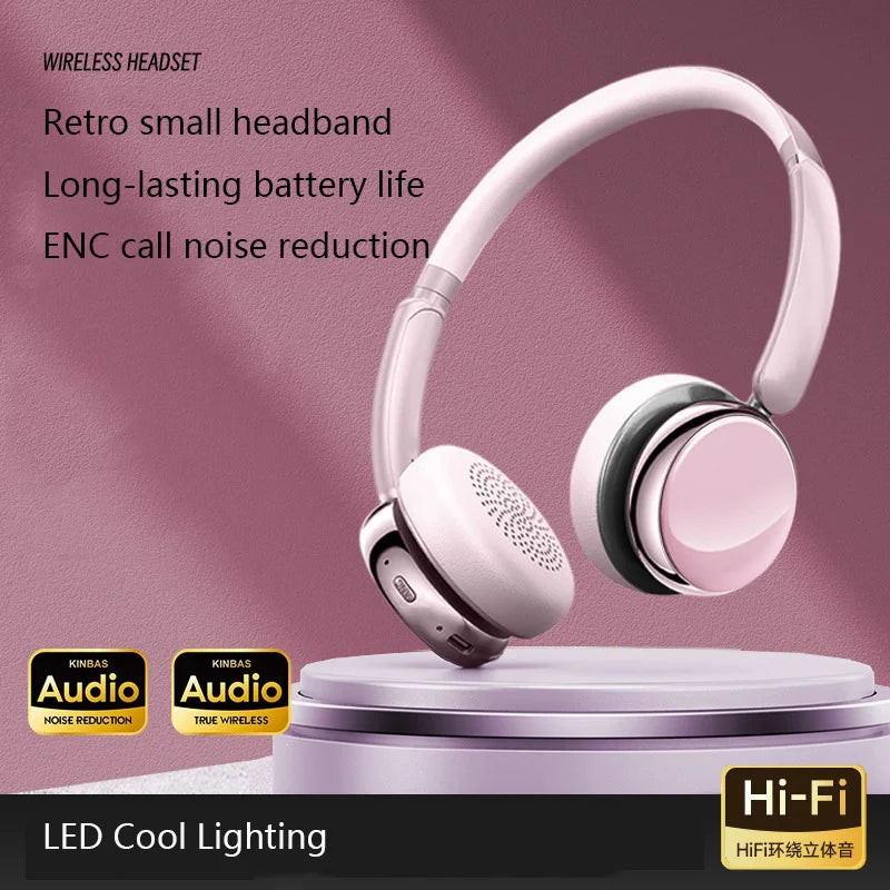 Small Over-ear Headphones Bluetooth Connection Long Battery Life Bluetooth 5.4 ENC Noise Reduction Listen Music New Earphone