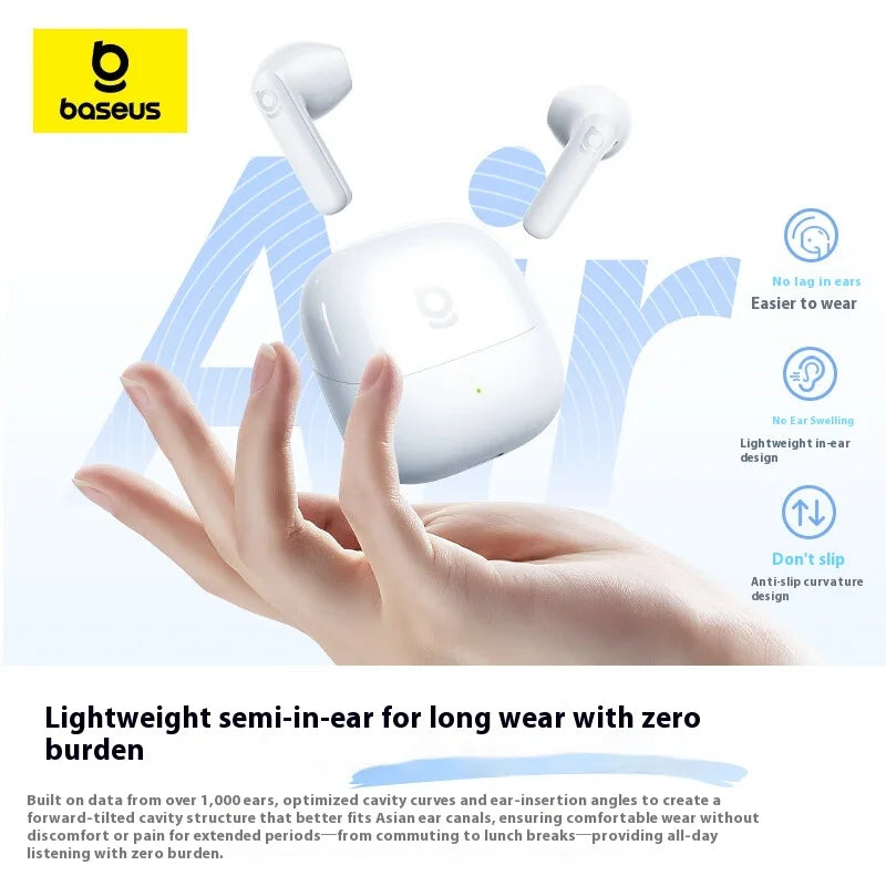 Baseus BS1 Wireless Bluetooth Earphone With 4Mics Noise Reduction Long Battery Life Lightweight Waterproof Sports Earbuds Custom