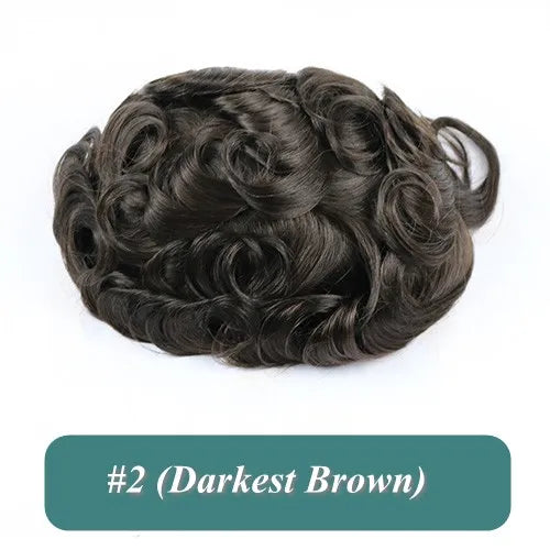 Full Skin 26mm Natural Curly Hair Toupee for Men Machine Injected Cheap Curly Hair Capillary Prosthesis Hair Replacement Wig