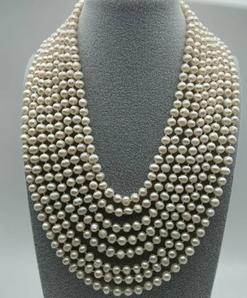 NEW Beautiful 17-24 inch 8-row 6-7mm white circular freshwater necklace