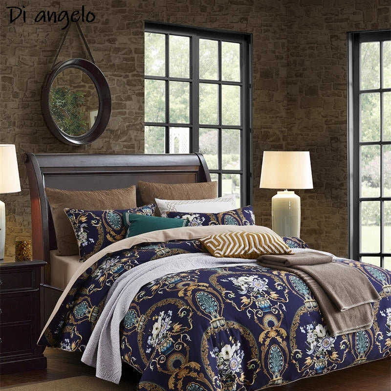 600TC Egyptian Cotton RU Europe RU Double Flower Digital Printing Bedding Sets, Bed Linen Duvet Cover Set Bed Sheet,Pillowcase#/