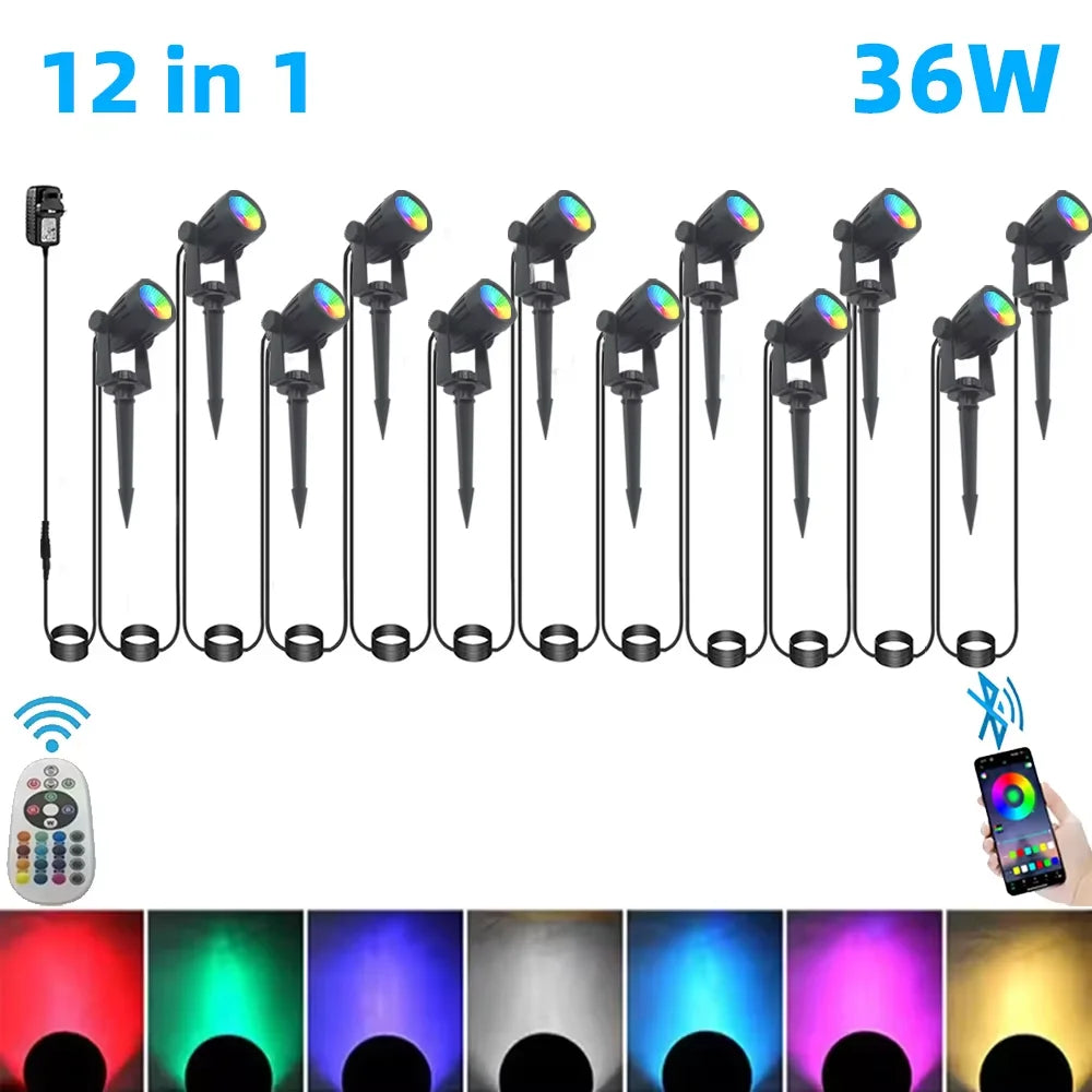 Outdoor Smart Landscape Spotlight APP and Remote Control 16 Million Colors IP65 Waterproof For Path Courtyard Gardens Backyard