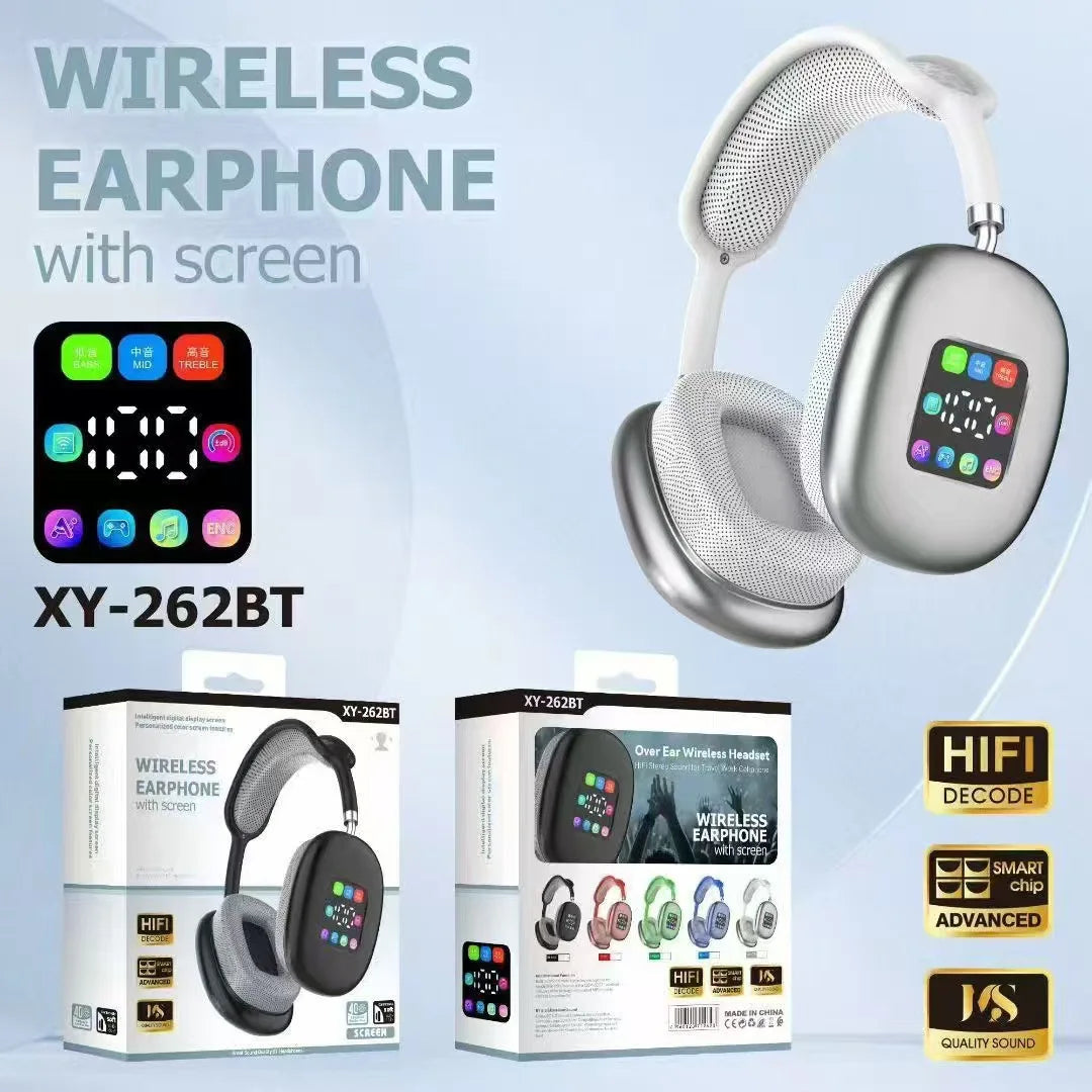 Bluetooth 5.3 Headphones with LED Screen 3.5mm AUX Over Ear Earphones HIFI Stereo Noise Cancelling Wireless Headsets