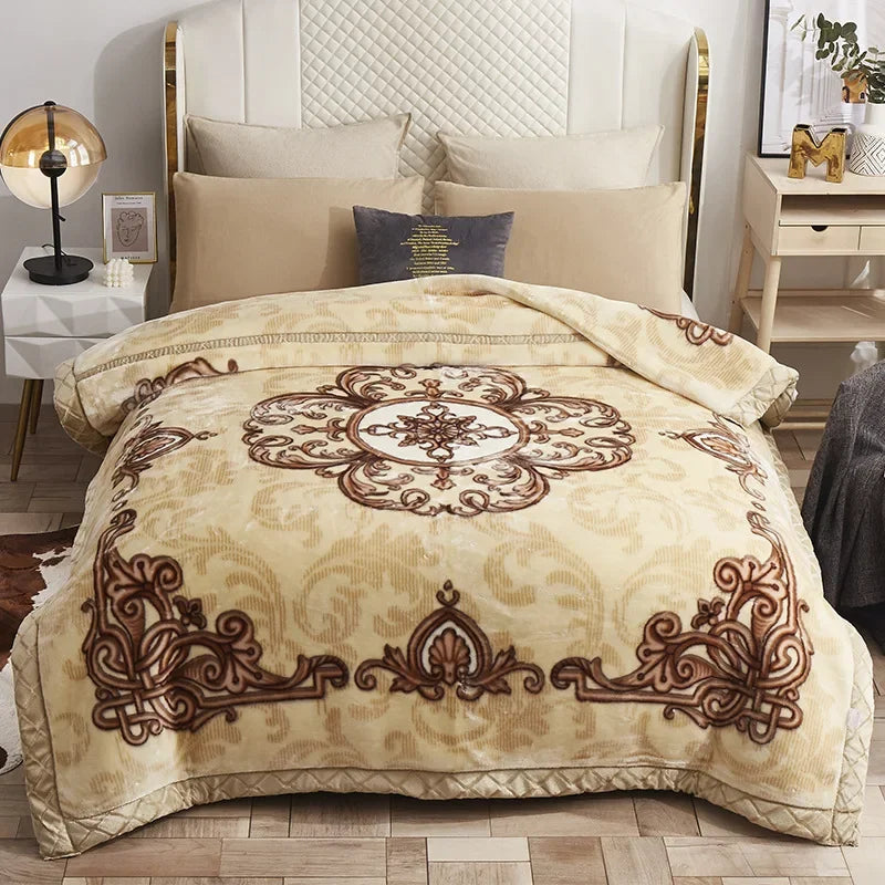 High End Printed Warm Winter Raschel Blanket for Bed Soft Warmth Thickened Single Double Quilts Skin Friendly Weighted Blankets