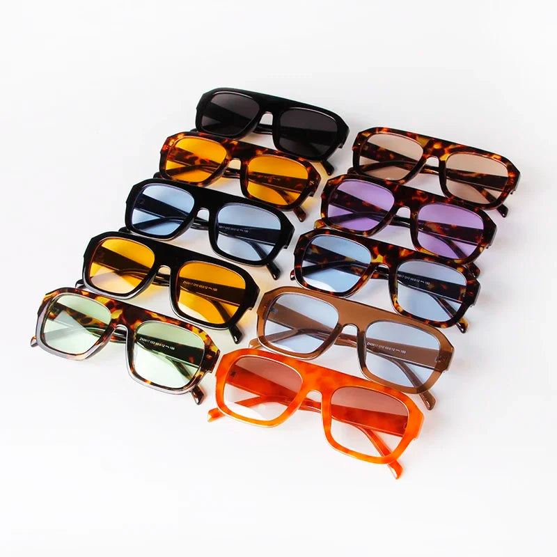 Chic Oversized Women Square Sunglasses Brand Design 2025 Trendy Flat Top Tortoise Shell Blue Lens Sun Glasses Eyewear Female UV