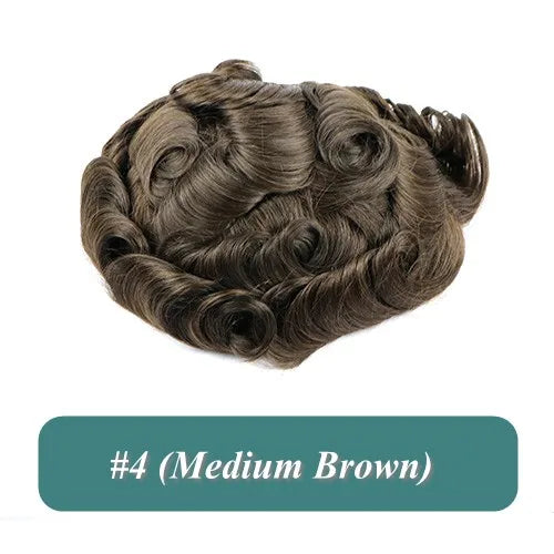 Full Skin 26mm Natural Curly Hair Toupee for Men Machine Injected Cheap Curly Hair Capillary Prosthesis Hair Replacement Wig