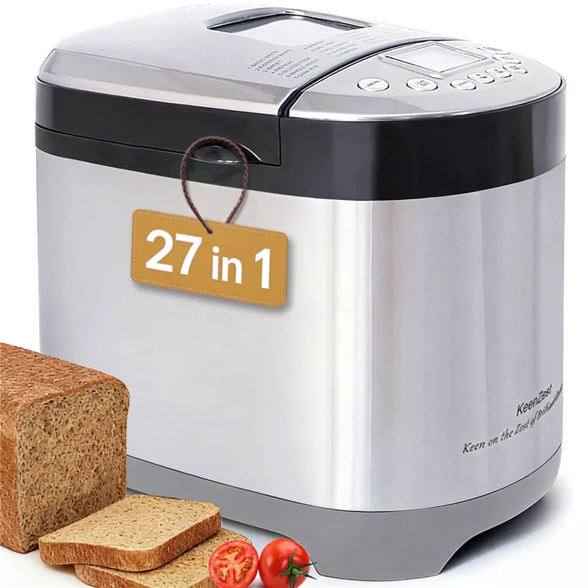 KeenZest 27-in-1 Smart Bread Maker with Gluten Free Setting 2LB Whole Wheat Bread Machine with Homemade Cycle Recipes Included
