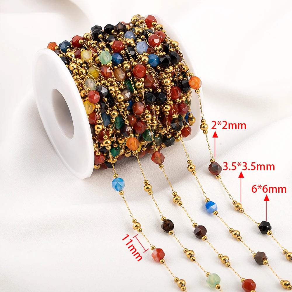 0.5 Meter 1 Meter Stainless Steel Irregular Stone Beaded Chain for DIY Boho Necklaces Handmade Bracelets Jewelry Making Supplies