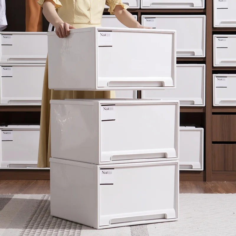 Household Stacking Storage Drawer Boxes Large Capacity Wardrobe Drawer Organizer Plastic Clear Clothes Container With Lids