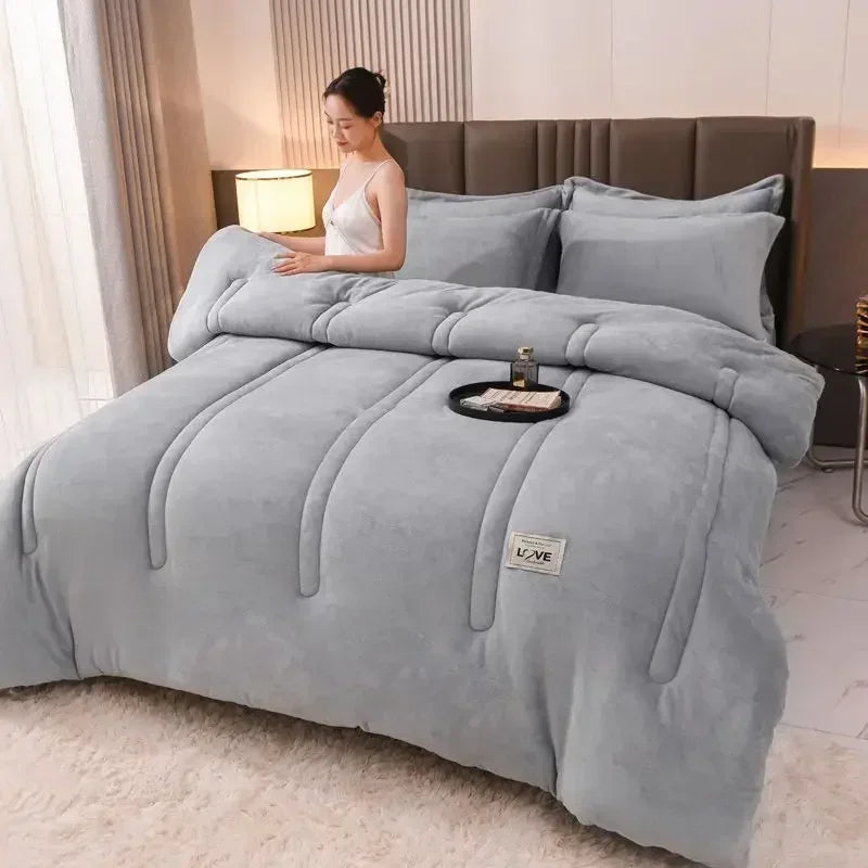Thermal Winter Lamb Velvet Quilt Thick Flannel and Lamb Double-faced Velvet Wool Blankets Quilts Thick, warm and comfortable